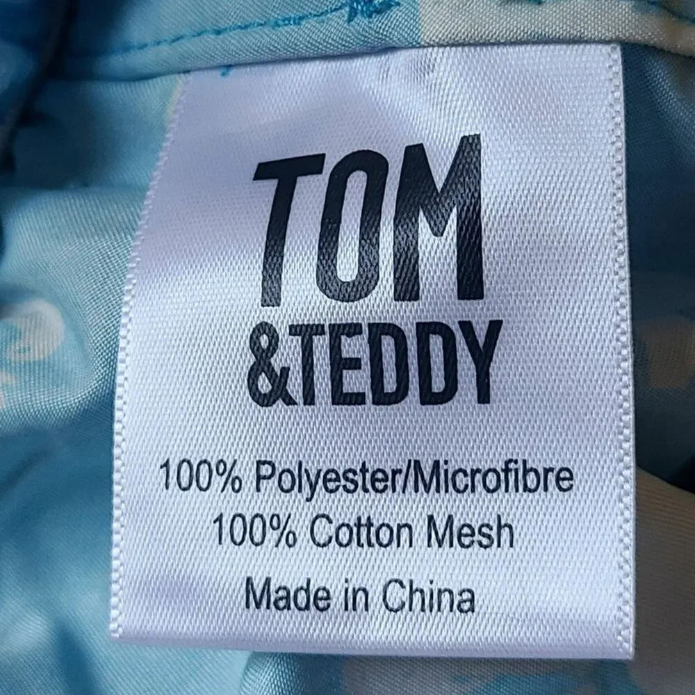 TOM & TEDDY Blue and White Elephants UPF 50+ Quick Dry Swim Shorts Size Small‎